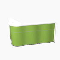 Wave Modern Design L-Shaped Reception Desk with White Counter Top & High Gloss Dark Green Front W2340xD1590xH1103mm Wave Modern Design L-Shaped Reception Desk with White Counter Top & High Gloss Dark Green Front W2340xD1590xH1103mm