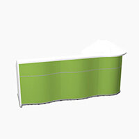 Wave Modern Design L-Shaped Reception Desk with White Counter Top & High Gloss Dark Green Front W2780xD1591xH1103mm Wave Modern Design L-Shaped Reception Desk with White Counter Top & High Gloss Dark Green Front W2780xD1591xH1103mm