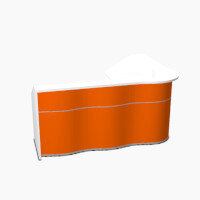 Wave Modern Design L-Shaped Reception Desk with White Counter Top & High Gloss Orange Front W2343xD1813xH1103mm Wave Modern Design L-Shaped Reception Desk with White Counter Top & High Gloss Orange Front W2343xD1813xH1103mm