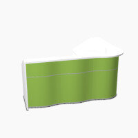 Wave Modern Design L-Shaped Reception Desk with White Counter Top & High Gloss Dark Green Front W2343xD1813xH1103mm Wave Modern Design L-Shaped Reception Desk with White Counter Top & High Gloss Dark Green Front W2343xD1813xH1103mm