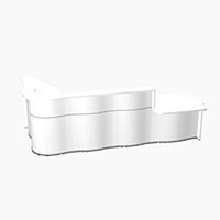 Wave Modern Design L-Shaped Reception Desk White Counter Top with Right Low Level Section & High Gloss White Front W3310xD1807xH1103mm Wave Modern Design L-Shaped Reception Desk White Counter Top with Right Low Level Section & High Gloss White Front W3310xD1807xH1103mm