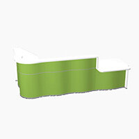 Wave Modern Design L-Shaped Reception Desk White Counter Top with Right Low Level Section & High Gloss Dark Green Front W3310xD1807xH1103mm Wave Modern Design L-Shaped Reception Desk White Counter Top with Right Low Level Section & High Gloss Dark Green Front W3310xD1807xH1103mm