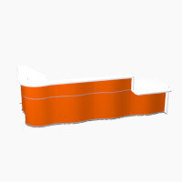 Wave Modern Design L-Shaped Reception Desk White Counter Top with Right Low Level Section & High Gloss Orange Front W3750xD1825xH1103mm Wave Modern Design L-Shaped Reception Desk White Counter Top with Right Low Level Section & High Gloss Orange Front W3750xD1825xH1103mm