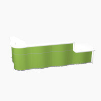 Wave Modern Design L-Shaped Reception Desk White Counter Top with Right Low Level Section & High Gloss Dark Green Front W3750xD1825xH1103mm Wave Modern Design L-Shaped Reception Desk White Counter Top with Right Low Level Section & High Gloss Dark Green Front W3750xD1825xH1103mm