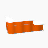 Wave Modern Design L-Shaped Reception Desk White Counter Top with Right Low Level Section Top & High Gloss Orange Front W3310xD1825xH1103mm Wave Modern Design L-Shaped Reception Desk White Counter Top with Right Low Level Section Top & High Gloss Orange Front W3310xD1825xH1103mm