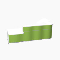 Wave Modern Design L-Shaped Reception Desk White Counter Top with Left Low Level Section Top & High Gloss Dark Green Front W3310xD1825xH1103mm Wave Modern Design L-Shaped Reception Desk White Counter Top with Left Low Level Section Top & High Gloss Dark Green Front W3310xD1825xH1103mm