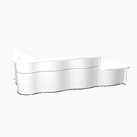 Wave Modern Design L-Shaped Reception Desk White Counter Top with Right Low Level Section & High Gloss White Front W3750xD1807xH1103mm Wave Modern Design L-Shaped Reception Desk White Counter Top with Right Low Level Section & High Gloss White Front W3750xD1807xH1103mm
