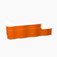 Wave Modern Design L-Shaped Reception Desk White Counter Top with Right Low Level Section & High Gloss Orange Front W3750xD1807xH1103mm Wave Modern Design L-Shaped Reception Desk White Counter Top with Right Low Level Section & High Gloss Orange Front W3750xD1807xH1103mm