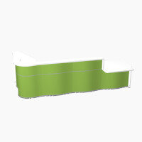 Wave Modern Design L-Shaped Reception Desk White Counter Top with Right Low Level Section & High Gloss Dark Green Front W3750xD1807xH1103mm Wave Modern Design L-Shaped Reception Desk White Counter Top with Right Low Level Section & High Gloss Dark Green Front W3750xD1807xH1103mm