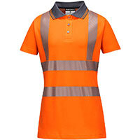 Portwest LW72 Hi-Vis Women's Cotton Comfort Pro Polo Shirt S/S Orange/Grey Size XL Y Fit