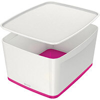 Leitz MyBox Large Storage Box With Lid White/Pink 52161023 Leitz MyBox Large Storage Box With Lid White/Pink 52161023