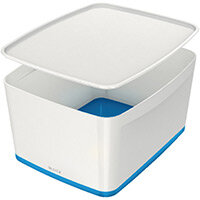 Leitz MyBox Large Storage Box With Lid White/Blue 52161036 Leitz MyBox Large Storage Box With Lid White/Blue 52161036
