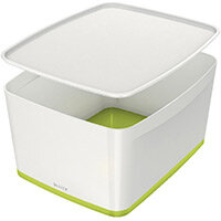 Leitz MyBox Large Storage Box With Lid White/Green 52161064 Leitz MyBox Large Storage Box With Lid White/Green 52161064