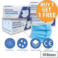 Disposable 3 Ply Protective Mask With Ear Loop 10 Boxes of 50 Masks Ref: MASK-10 Disposable 3 Ply Protective Mask With Ear Loop 10 Boxes of 50 Masks Ref: MASK-10