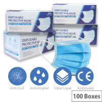 Disposable 3 Ply Protective Mask With Ear Loop 100 Boxes of 50 Masks Ref:MASK-100 Disposable 3 Ply Protective Mask With Ear Loop 100 Boxes of 50 Masks Ref:MASK-100