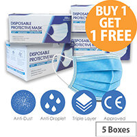 Disposable 3 Ply Protective Mask With Ear Loop 5 Boxes of 50 Masks Ref: MASK-5 Disposable 3 Ply Protective Mask With Ear Loop 5 Boxes of 50 Masks Ref: MASK-5