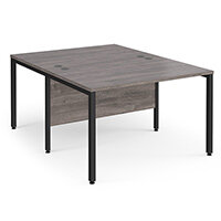 Maestro 25 Back To Back Straight Desks 1200mm x 1600mm - Black Bench Leg Frame, Grey Oak Top