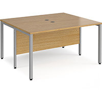 Maestro 25 Back To Back Straight Desks 1400Mm X 1200Mm - Silver Bench Leg Frame, Oak Top