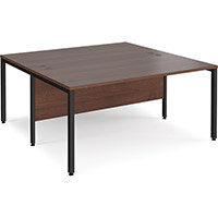 Maestro 25 Back To Back Straight Desks 1600Mm X 1600Mm - Black Bench Leg Frame, Walnut Top