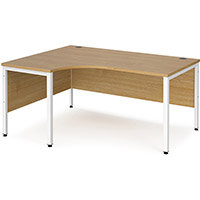Maestro 25 Left Hand Ergonomic Desk 1600Mm Wide - White Bench Leg Frame, Oak Top