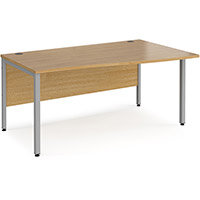 Maestro 25 Right Hand Wave Desk 1600Mm Wide - Silver Bench Leg Frame, Oak Top