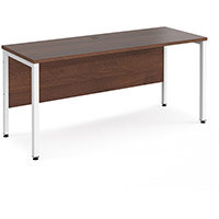 Maestro 25 Straight Desk 1600Mm X 600Mm - White Bench Leg Frame, Walnut Top