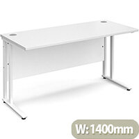 Maestro 25 WL straight desk 1400mm x 600mm - white cantilever frame, white top