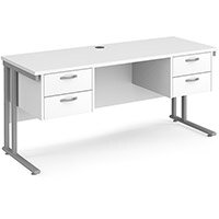 Maestro 25 Straight Desk 1600Mm X 600Mm With Two X 2 Drawer Pedestals - Silver Cantilever Leg Frame, White Top