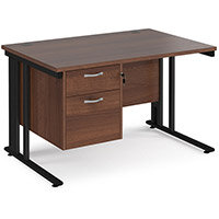 Maestro 25 Straight Desk 1200Mm X 800Mm With 2 Drawer Pedestal - Black Cable Managed Leg Frame, Walnut Top