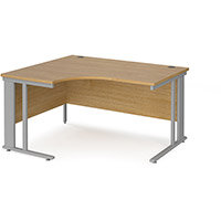 Maestro 25 Left Hand Ergonomic Desk 1400Mm Wide - Silver Cable Managed Leg Frame, Oak Top