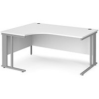 Maestro 25 Left Hand Ergonomic Desk 1600Mm Wide - Silver Cable Managed Leg Frame, White Top