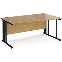 Maestro 25 Right Hand Wave Desk 1600Mm Wide - Black Cable Managed Leg Frame, Oak Top
