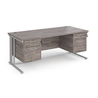Maestro 25 Straight Desk 1800mm x 800mm With 2 And 3 Drawer Pedestals - Silver Cable Managed Leg Frame, Grey Oak Top