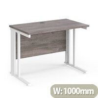 Maestro 25 Straight Desk 1000Mm X 600Mm - White Cable Managed Leg Frame, Grey Oak Top