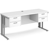 Maestro 25 Straight Desk 1600Mm X 600Mm With Two X 2 Drawer Pedestals - Silver Cable Managed Leg Frame, White Top