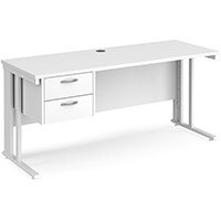 Maestro 25 Straight Desk 1600Mm X 600Mm With 2 Drawer Pedestal - White Cable Managed Leg Frame, White Top