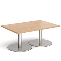 Monza Rectangular Beech Coffee Table with Flat Round Brushed Steel Bases 1200mmX800mm
