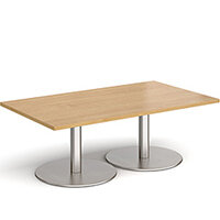Monza Rectangular Oak Coffee Table with Flat Round Brushed Steel Bases 1400mmX800mm