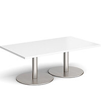 Monza Rectangular White Coffee Table with Flat Round Brushed Steel Bases 1400mmX800mm