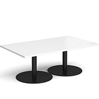 Monza Rectangular White Coffee Table with Flat Round Black Bases 1400mmX800mm