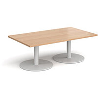 Monza Rectangular Beech Coffee Table with Flat Round White Bases 1400mmX800mm Monza Rectangular Beech Coffee Table with Flat Round White Bases 1400mmX800mm