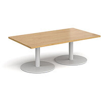 Monza Rectangular Oak Coffee Table with Flat Round White Bases 1400mmX800mm