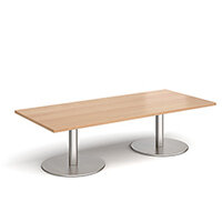 Monza Rectangular Beech Coffee Table with Flat Round Brushed Steel Bases 1800mmX800mm