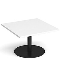 Monza Square White Coffee Table with Flat Round Black Base 800mm