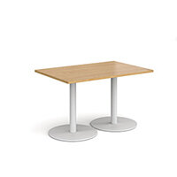 Monza Rectangular Oak Dining Table with Flat Round White Bases 1200mmX800mm