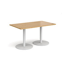 Monza Rectangular Oak Dining Table with Flat Round White Bases 1400mmX800mm