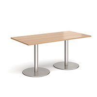 Monza Rectangular Beech Dining Table with Flat Round Brushed Steel Bases 1600mmX800mm