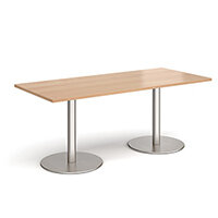 Monza Rectangular Beech Dining Table with Flat Round Brushed Steel Bases 1800mmX800mm