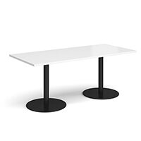 Monza Rectangular White Dining Table with Flat Round Black Bases 1800mmX800mm
