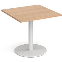 Monza Square Beech Dining Table with Flat Round White Base 800mm
